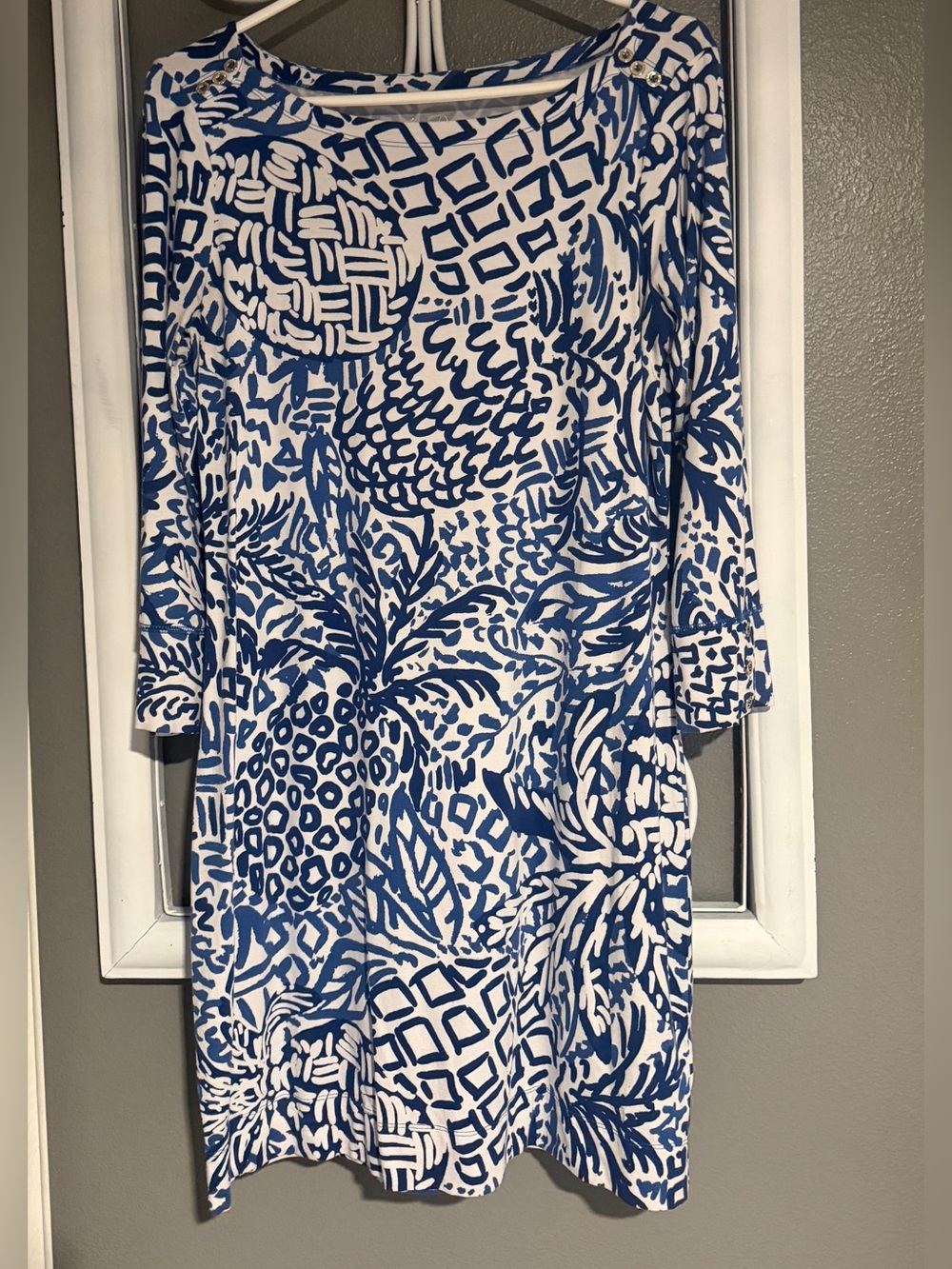 Lilly Pulitzer Blue & White Geometric Print Dress